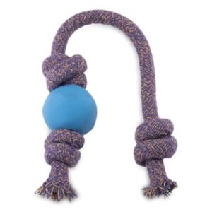 Beco Pets Natural Rubber Ball On A Rope Dog Toy- Blue