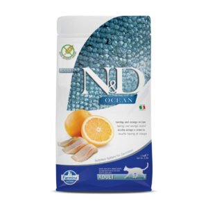 Farmina N&D Ocean Dry Cat Food, Adult, Grain-Free, Herring and Orange