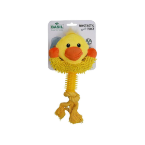 Basil Squeaky Duck Face With Rope Plush Dog Toy