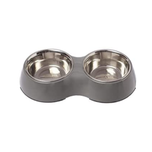 Basil Pet Double Melamine Heavy Feeding Bowl - Light Grey