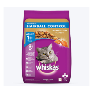 Whiskas Chicken & Tuna Flavour Hairball Control Dry Cat Food for Adult Cats (1+ Years)