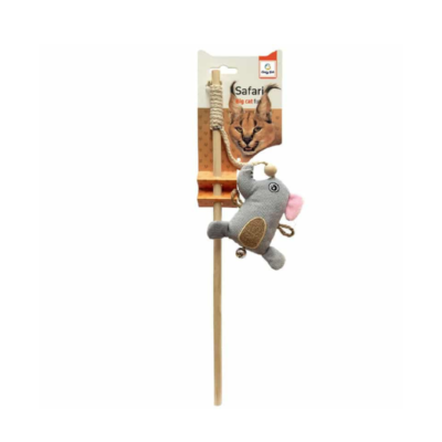 Goofy Tails Catnip Cat Toy | Elephant Wooden Wand Stick Cat Toy with Catnip & Bell for Cats and Kittens (Grey)
