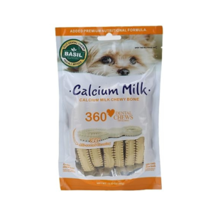 Basil Pet Dental Chew Bones Treat (Calcium Milk 360 chew 90GM) for Teeth Cleaning