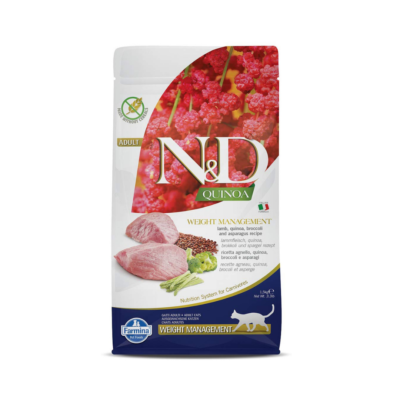 Farmina N&D Quinoa Weight Management Dry Cat Food, Adult, Grain-Free Lamb Broccoli and Asparagus