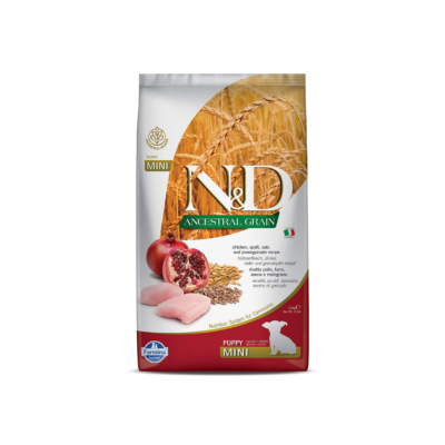 Farmina N&D Ancestral Grain Dry Dog Food, Puppy Mini Breed, Chicken and Pomegranate