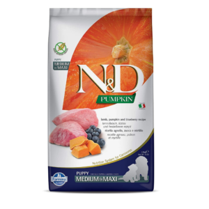 FARMINA N&D Pumpkin Dry Dog Food, Grain-Free, Puppy Medium & Maxi Breed, Lamb and Blueberry